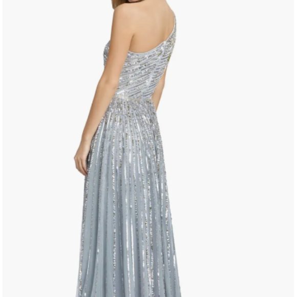 MAC DUGGAL 5220 ONE SHOULDER A-LINE PLATINUM GOWN sz 4 - Picture 5 of 6